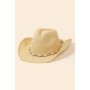 Straw Braid Cowrie Shell Strap Fedora Hat: