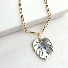 Monstera Mother of Pearl Necklace: 18 inch