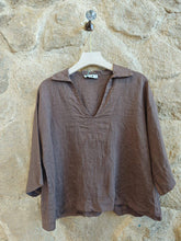 Ref-12104 100% LINEN BLOUSE: CAMEL