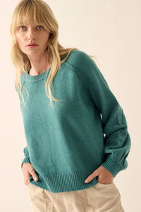 Solid Round Neck Raglan Sleeve Sweater: L / TAUPE