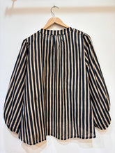 Women's cotton blouse V-neck puff sleeves striped: Vert / TAILLE STANDARD (36-42 / S-XL)