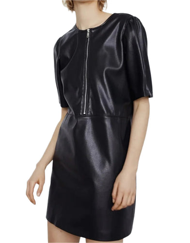 Naiya Faux Leather Black Dress