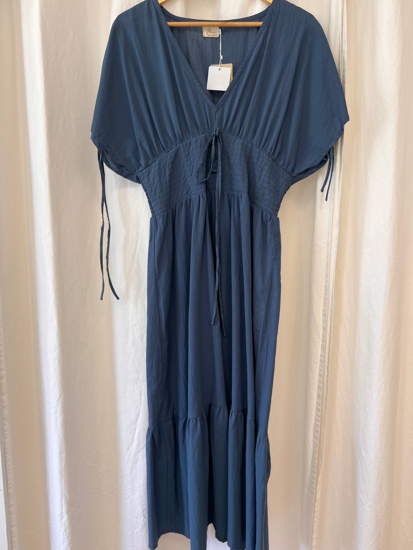 Indigo Ruched Sleeve Dress