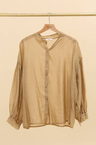 FLUID SHIRT WITH GATHERED SLEEVES IN RAYON AND SILK: Camel / One size