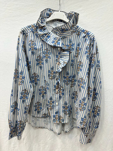 Bohemian Printed Shirt Jean Blue One Size