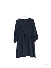 Belted cotton gauze short dress: Navy One Size