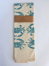 Crab Handprinted Kitchen Towel, Coastal Tea Towel, Blue Crab: Teal Blue on Natural