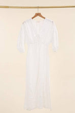 Long dress with 3/4 sleeves, cinched at the waist, 100% linen / One size