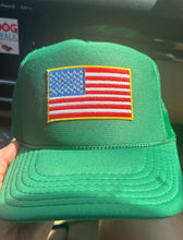 American Flag Patch Trucker Hat: Light blue
