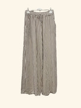 Wide 100% linen striped trousers Art 9925: Brown