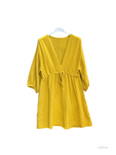 Belted cotton gauze short dress: Camel