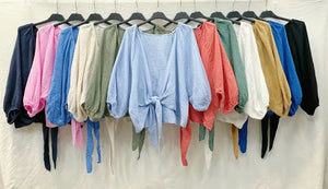 Cotton gauze tie bolero One Size