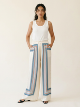 Printed satin wide-leg pants KD9099VS-7: Blue J