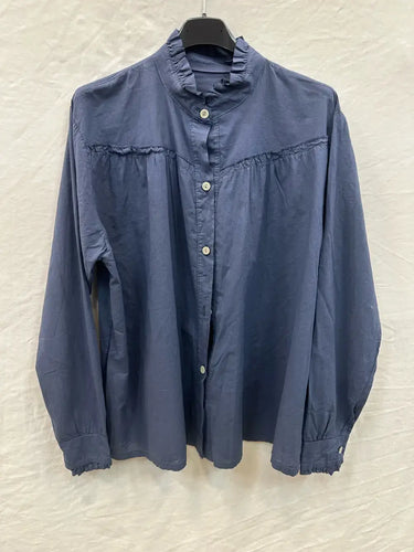 Cotton ruffled shirt @88270_ChVolantUni: Navy
