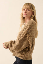 Multicolor Bishop Sleeve Fringe Sweater: L / TAUPE