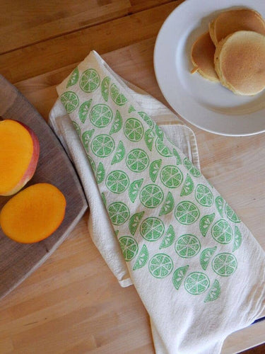Citrus Kitchen Towel, Handprinted Tea Towel, Citrus Print: Lime on Natural