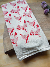 Chicken Kitchen Towel, Handprinted Chicken Towel, Rooster: Red on Natural
