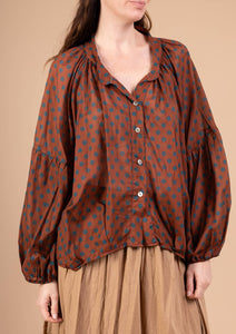 Polka Dot Shirt in Cotton Voile Art 2635: Brown