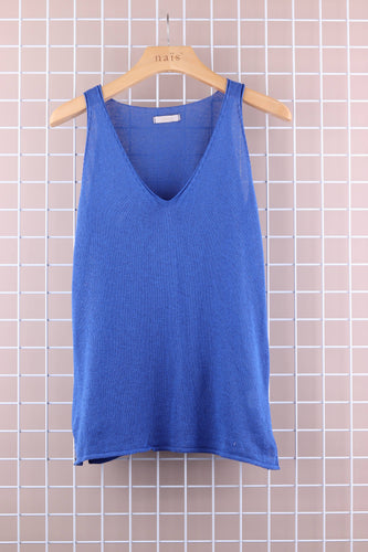 COTTON V-NECK TANK TOP: Royal blue / One size