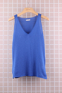 COTTON V-NECK TANK TOP: Beige / One size