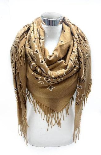 Bandana Scarf with Fringe : Beige