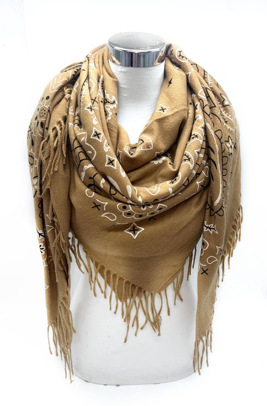 Bandana Scarf with Fringe : Beige