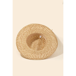 Checkered Straw Weave Sun Hat: BL