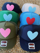 Happy Heart Trucker Hat: Olive + pink