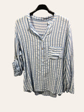 Oversized cotton shirt with striped print: Khaki
