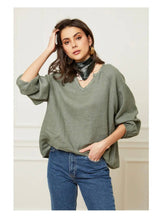 Linen Blouse  Sky Blue One Size