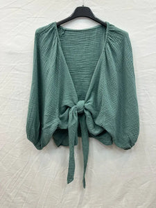 Cotton gauze tie bolero One Size