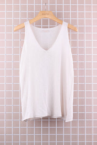 COTTON V-NECK TANK TOP: Beige / One size