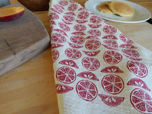 Citrus Kitchen Towel, Handprinted Tea Towel, Citrus Print: Lime on Natural