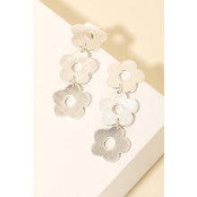 Brushed Metallic Flower Chain Dangle Earrings: