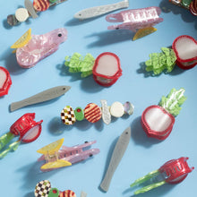 Sardine Fish Hair Clip Set in Silver Acetate with Rhinestone
