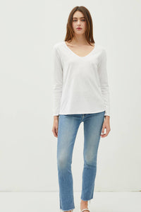 COTTON V-NECK LONG SLEEVE T-SHIRT: White