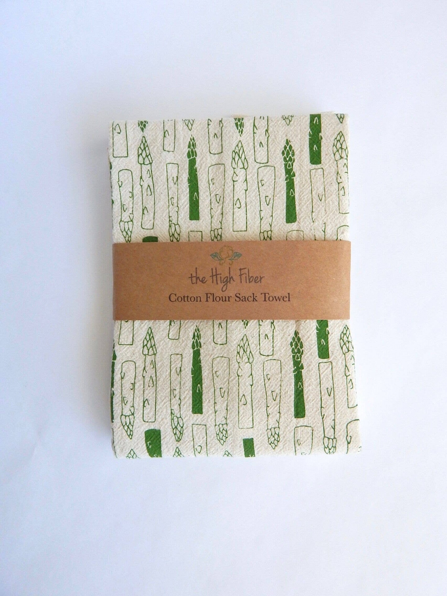 Asparagus Kitchen Towel, Handprinted Tea Towel