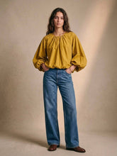 Women's cotton blouse round neck puff sleeves: Chocolat / TAILLE STANDARD (36-42 / S-XL)
