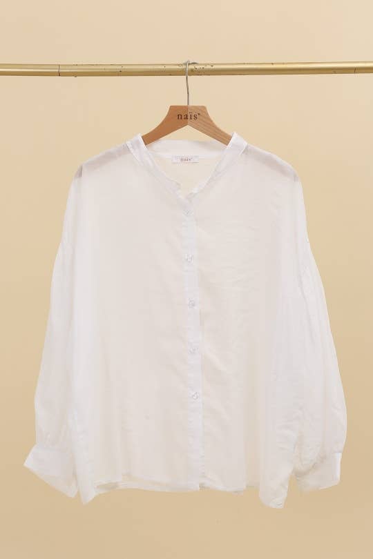 FLUID SHIRT WITH GATHERED SLEEVES IN RAYON AND SILK: White / One size