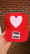 Happy Heart Trucker Hat: Navy + light blue