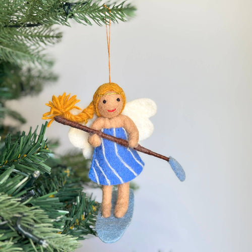 Felt Paddleboard Girl Ornament: Blue