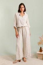 WIDE STRIPED PANTS : Beige / One size