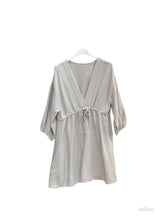 Belted cotton gauze short dress: Beige