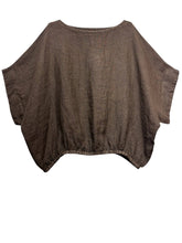 9558 Oversized linen tunic with elasticated hem: BEIGE
