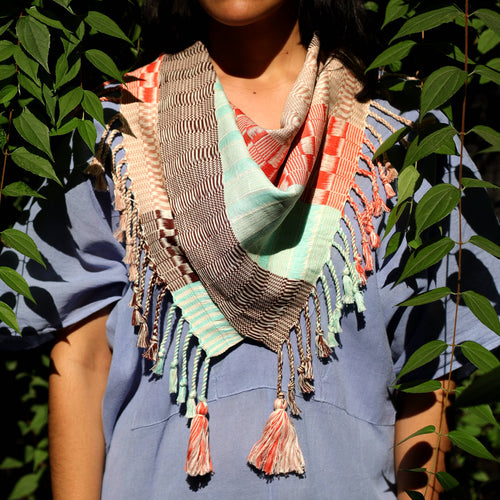 Hand Woven Scarf Cotton Textile - Pistache