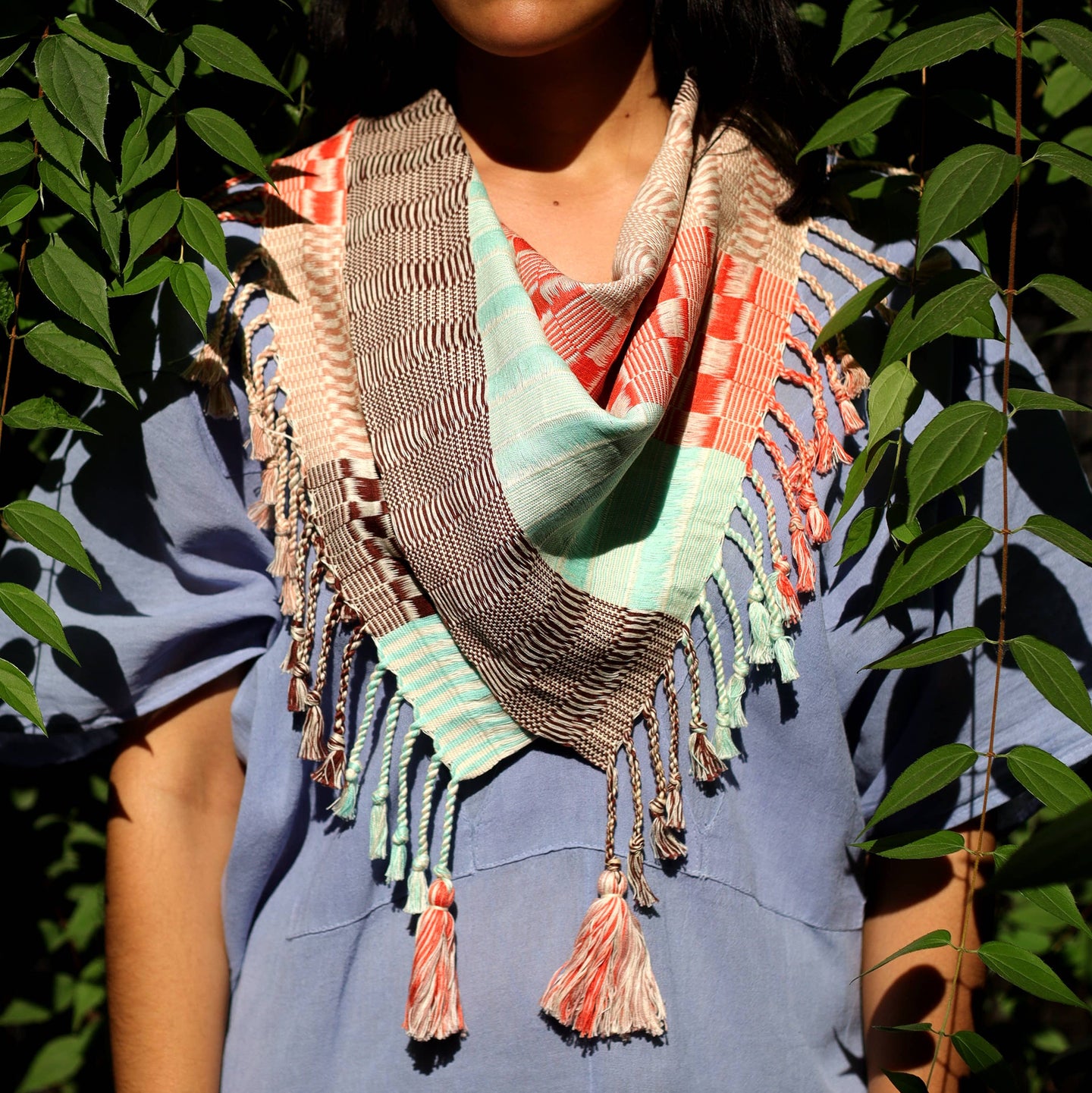 Hand Woven Scarf Cotton Textile - Pistache