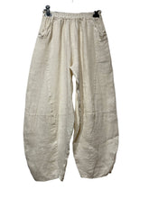 8048 LINEN TROUSERS WITH STRUCTURED PANELS: OLIVE