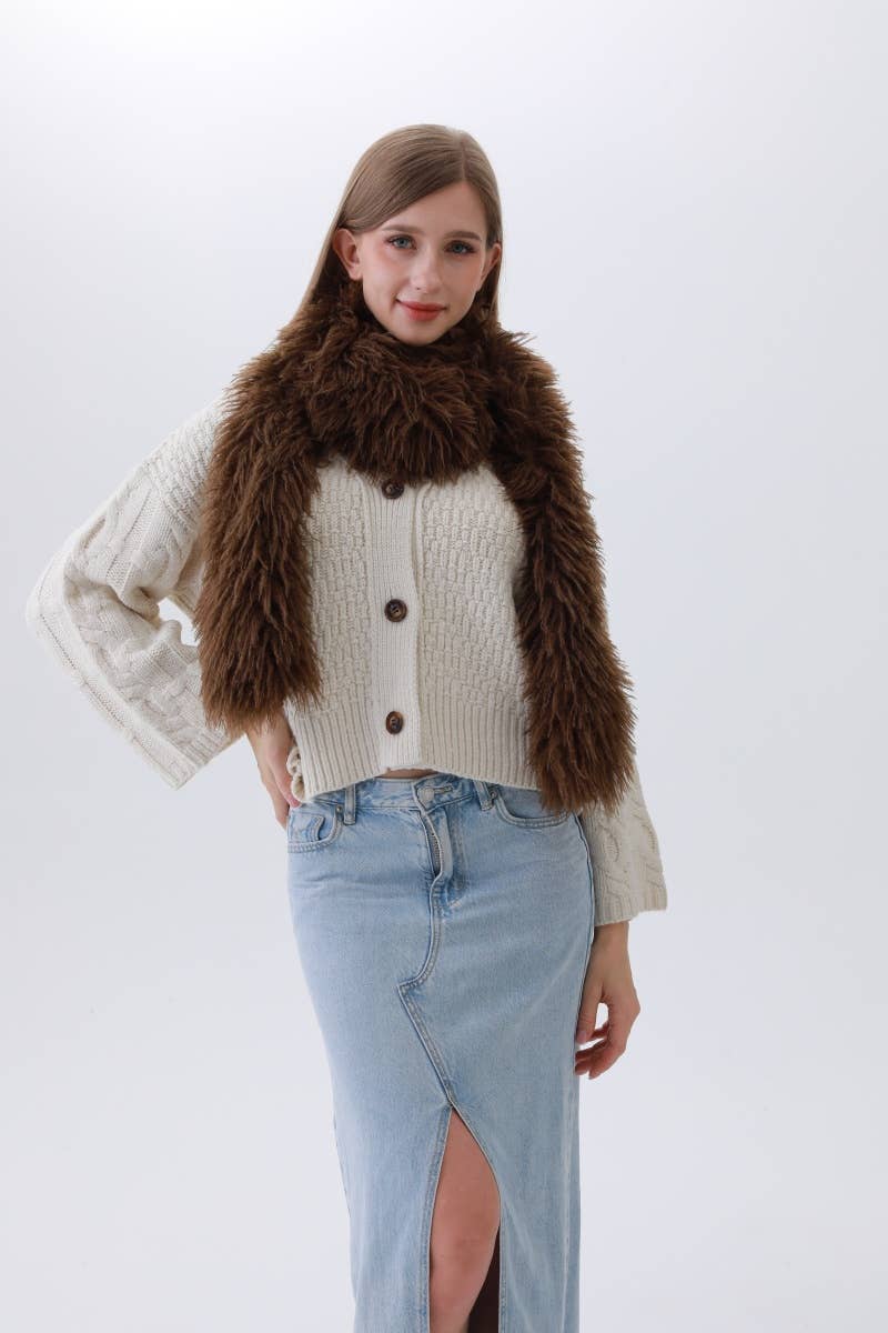 Feathered  Scarf –Brown