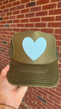 Happy Heart Trucker Hat: Navy + light blue