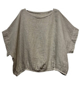 9558 Oversized linen tunic with elasticated hem: BEIGE